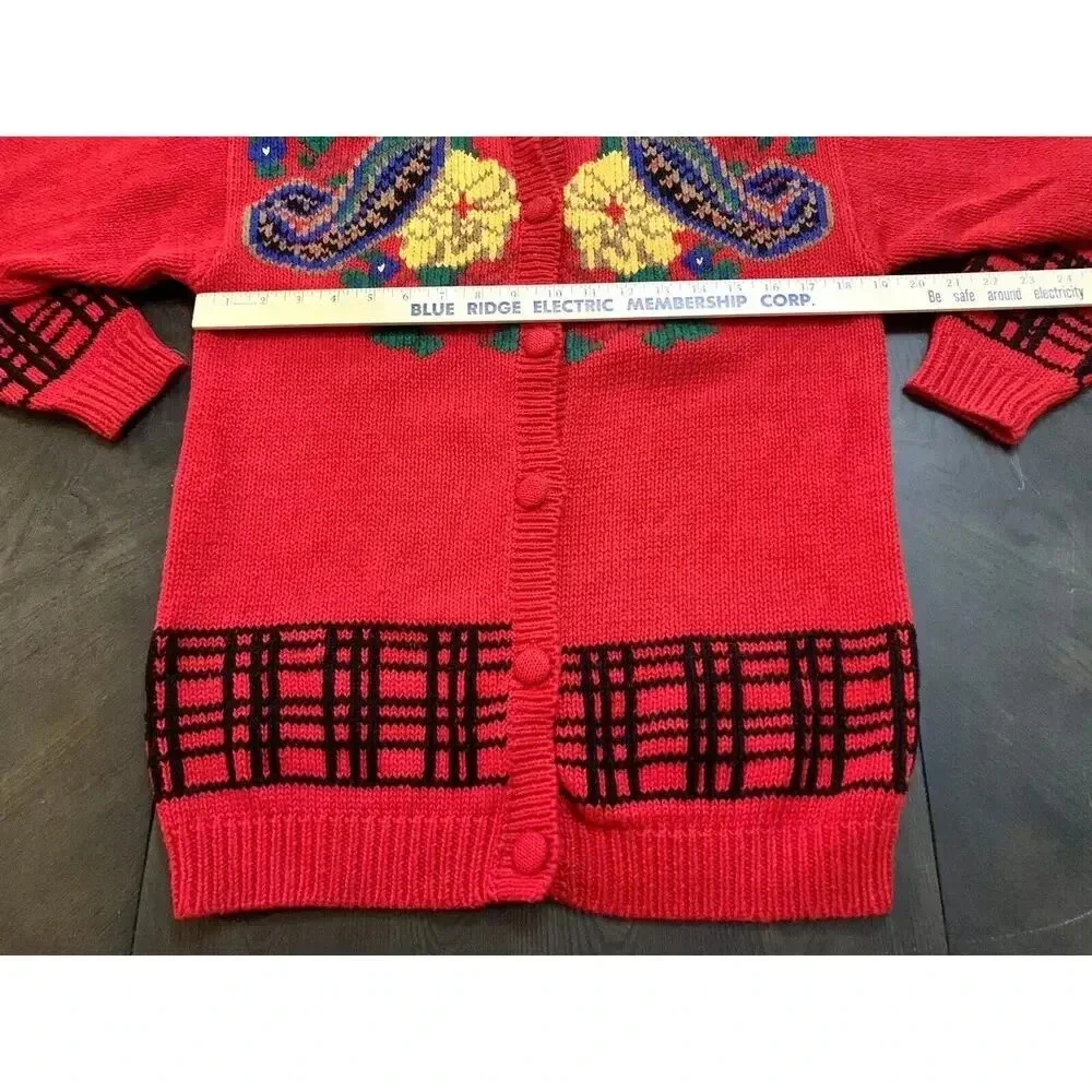 Vintage The Eagle's Eye Sweater Hand Knit Teacher School Cardigan Flowers SZ M - Picture 7 of 9
